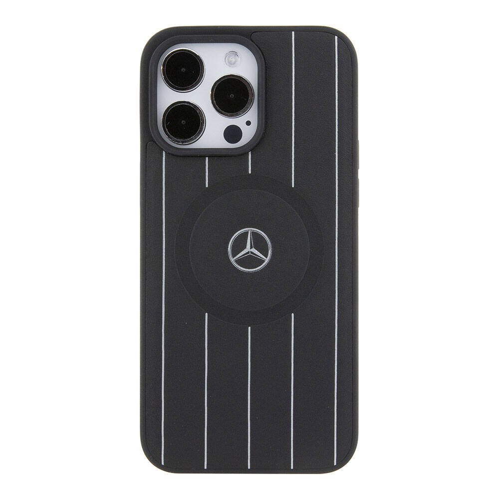 Mercedes Benz iPhone 15 Pro Max Orjinal Lisanslı M-safe Şarj Özellikli Baskı Logolu Paralel Çizgi Desenli Deri Kılıf Mercedes Benz iPhone 15 Pro Max Orjinal Lisanslı M-safe Şarj Özellikli Baskı Logolu Paralel Çizgi Desenli Deri Kılıf